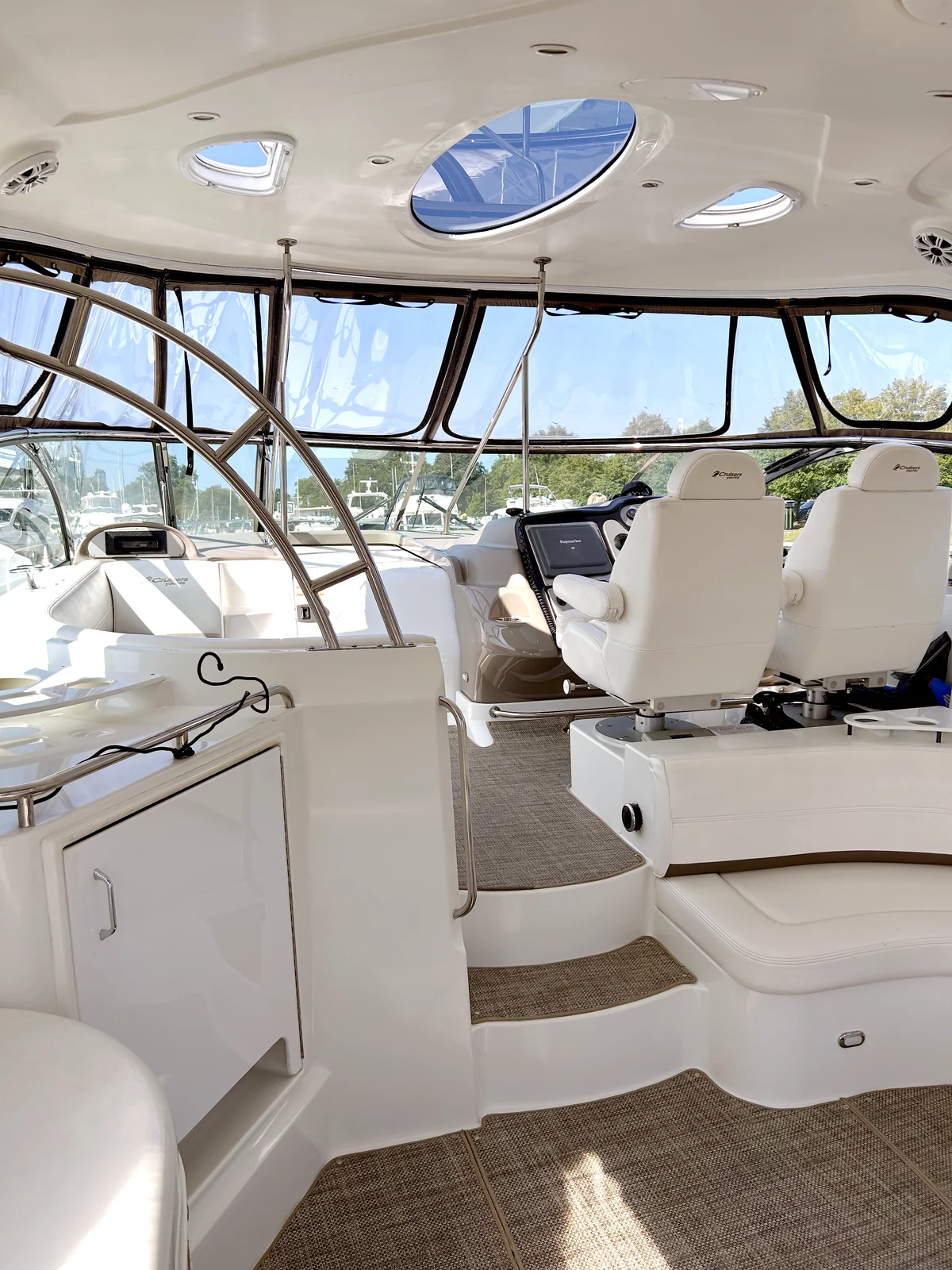 Polished yacht helm and cabin interior after a deep clean