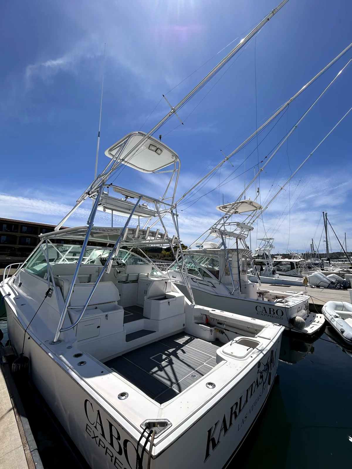 Cabo 35 sportfish at the marina post-detailing